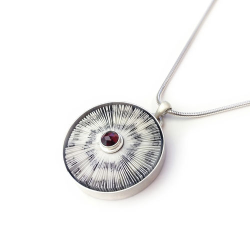 Pendant book blossom in silver setting with garnet, 30 mm