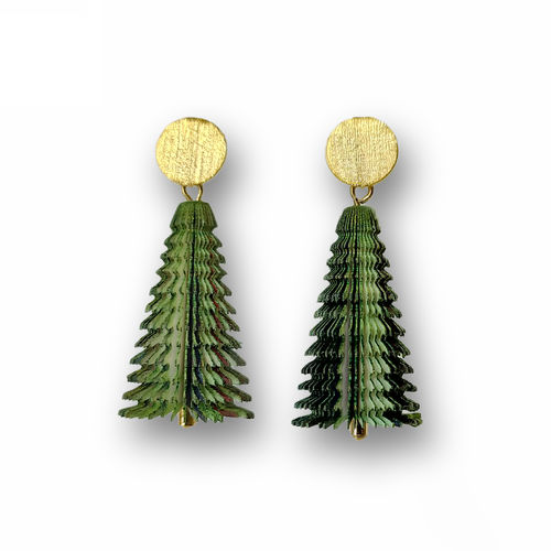 Earrings Christmas tree green-gold